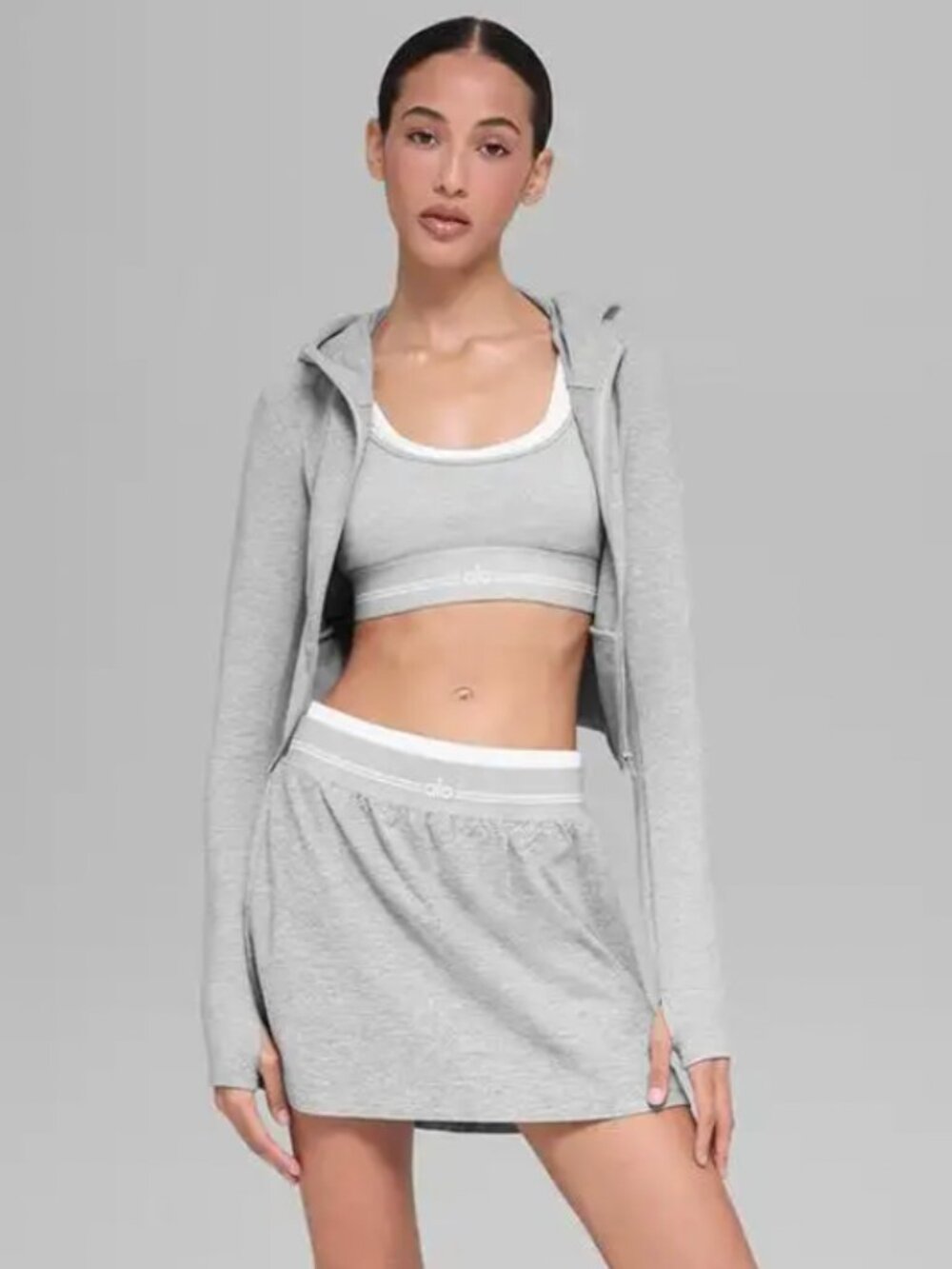 ALO Yoga Alosoft Better Together Tennis Skirt in Athletic Heather Grey/White